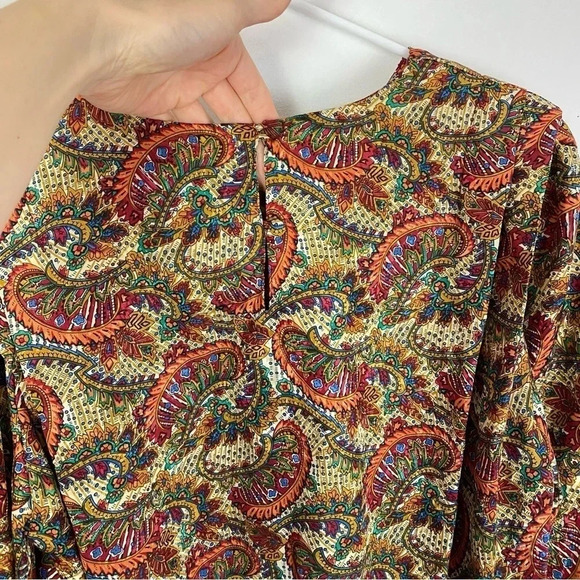 Vintage 90s Paisley Blouse Size 12 Large Grannycore Womens Gold Long Sleeve - Picture 8 of 12